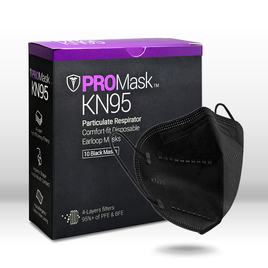 10-100 BLACK PROMASK KN95 Disposable Face Masks 4 Layers Filters 95%+ PFE & BFE