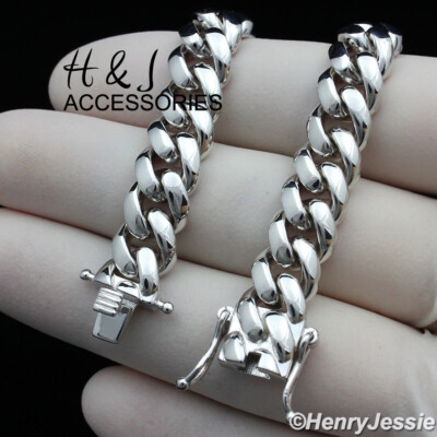 Pre-owned H&j Jewelry 24"men 925 Sterling Silver 7.5mm Plain Miami Cuban Curb Chain Necklaceasn20