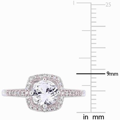 Pre-owned Amour 1 Ct Tgw Created White Sapphire And 1/7 Ct Tw Diamond Halo Ring In 10k