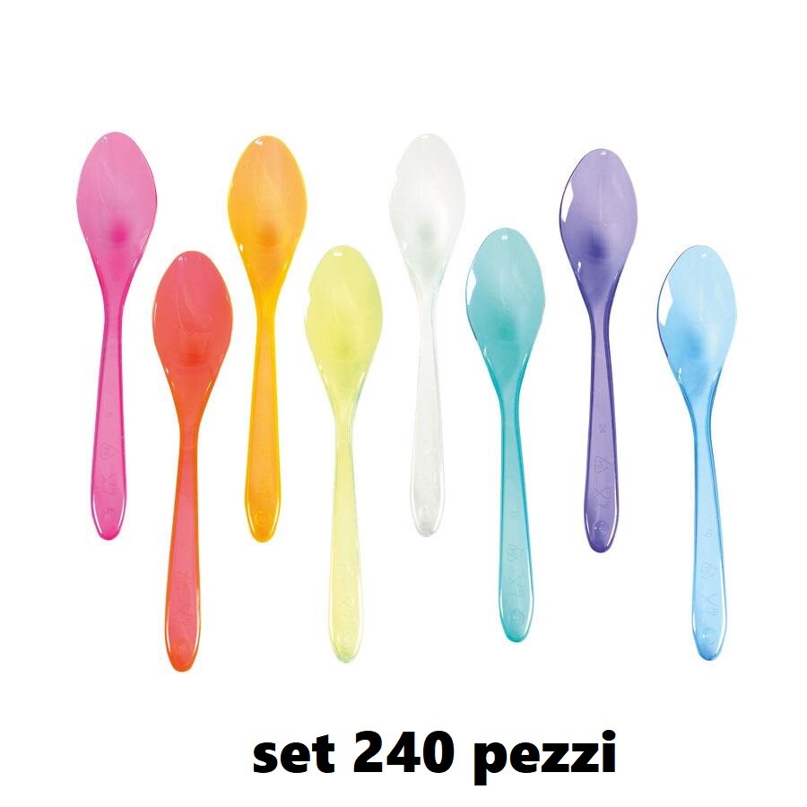 Set 240 Pezzi Cucchiai Cucchiaini Per Granita Gelato In Plastica Colorata hmj