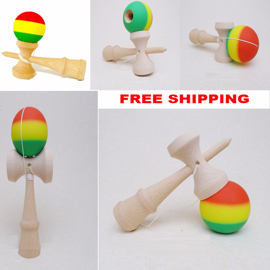 Striped Rubber Elastic Frosted Kendama Sword Ball Professional Wooden Toy NEW