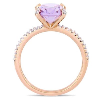 Pre-owned Amour 2 3/8 Ct Tgw Rose De France And 1/10 Ct Tw Diamond Ring In 10k Rose Gold In Check Description