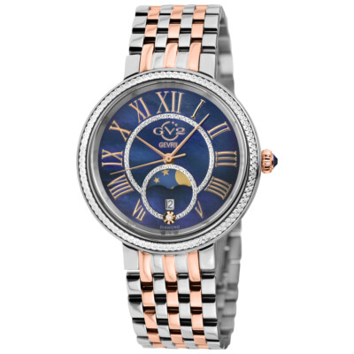 GV2 by Gevril Genoa MOP Dial Quartz Moon Phase Diamond Ladies Watch 12549B
