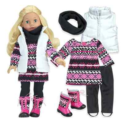 Doll Clothes 18" Dress Aztec Vest Pants Black Scarf Boots So