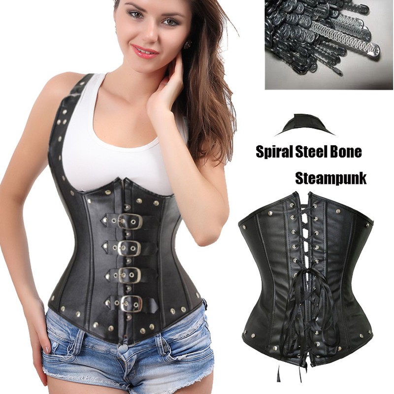 Women Black Steampunk Corset Bustier Gothic Shapewear Lingerie Lace up S-6XL 