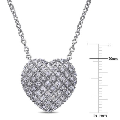 Pre-owned Amour 1 Ct Tw Round-cut Diamond Clustered Heart Necklace In Sterling Silver In White