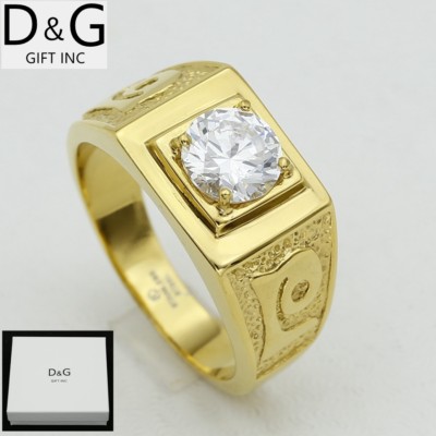 DG Men's Stainless Steel CZ Rings 7-13,Gold plated*Box