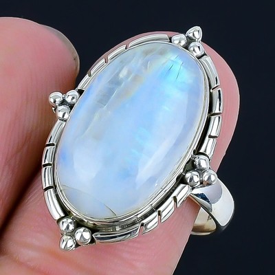 Halloween Sale Natural Moonstone New Cluster June Birth Ring 925 Sterling Silver