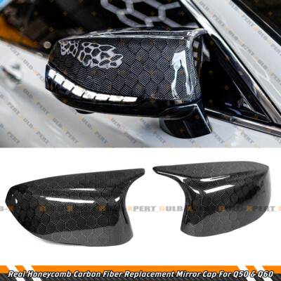FOR 14-24 INFINITI Q50 Q60 M STYLE HONEYCOMB CARBON FIBER REPLACEMENT MIRROR CAP