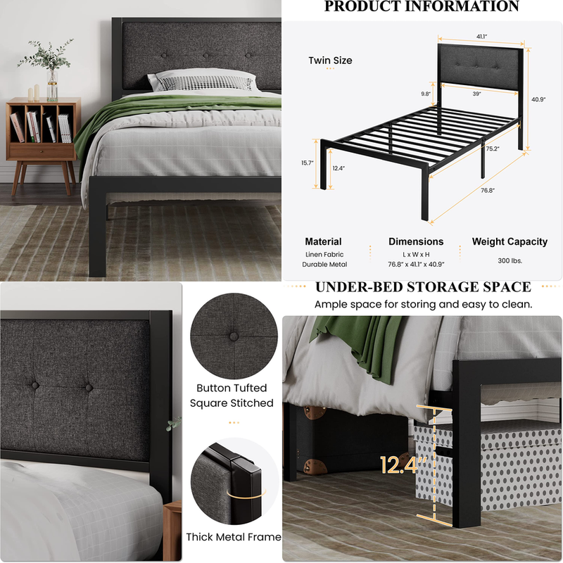 With Upholstered Button Tufted Square Headboard