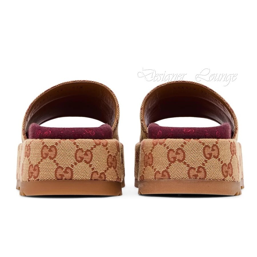 Pre-owned Gucci Angelina Gg Beige Monogram Platform Slide Sandals Size Eu 38 Us 8