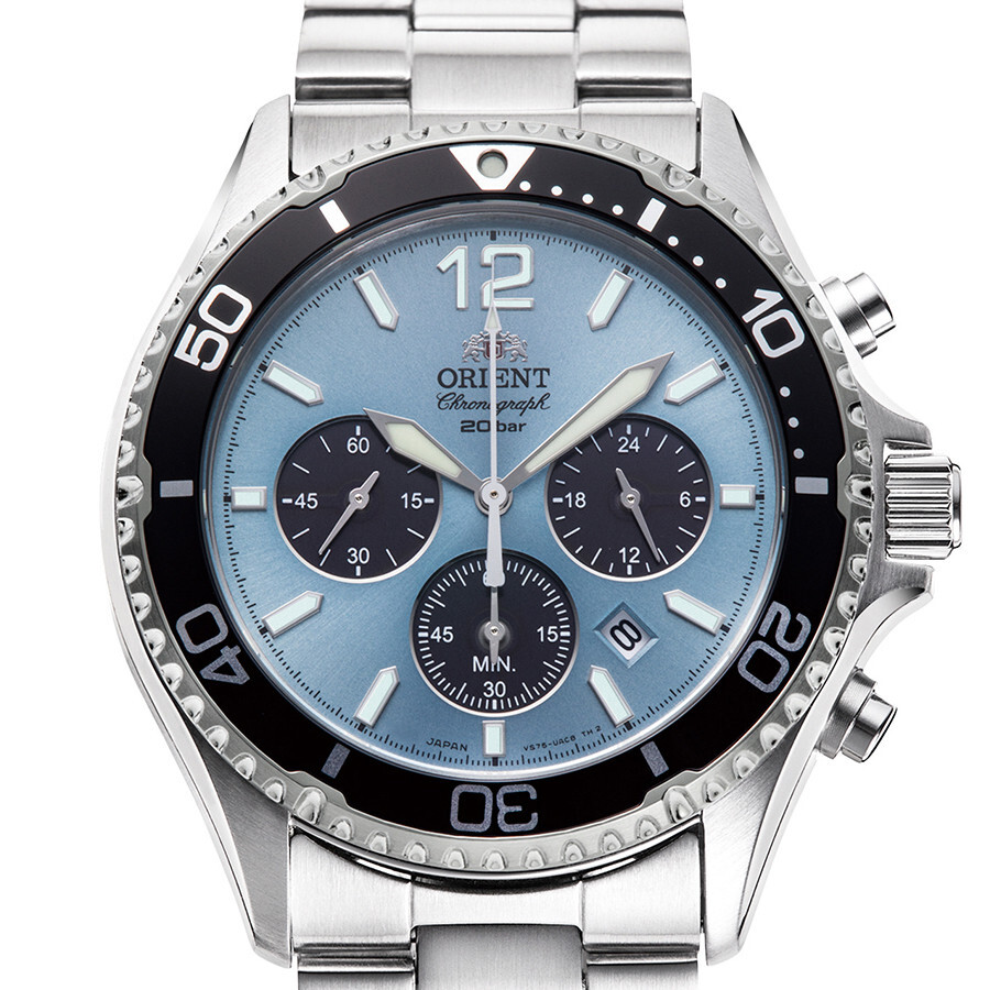 Pre-owned Orient Mako Rn-tx0206l Panda Blue Solar Chronograph Analog Men Watch Box