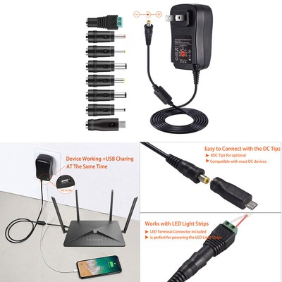 30W AC Power Adapter Multi-Volt Charger Converter DC 3V/4.5V/5V/6V/7.5V/9V/12V