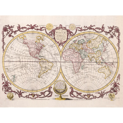 Map Of The World Vintage Art Print Canvas Premium Wall Decor Poster