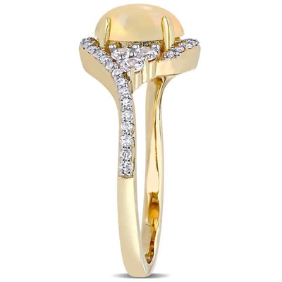 Pre-owned Amour 1 Ct Tgw Ethiopian Yellow Opal, White Sapphire And 1/5 Ct Tw Diamond Oval