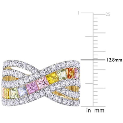 Pre-owned Amour 3 3/4 Ct Tgw Multi-color Sapphire Crisscross Ring In 14k Yellow Gold