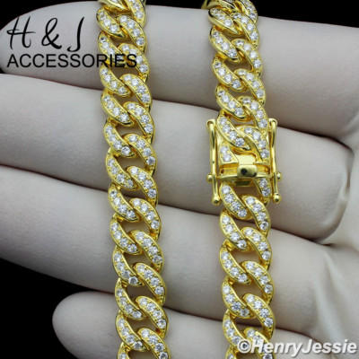 Pre-owned H&j Jewelry 18"men 925 Sterling Silver 8mm Gold Plated Icy Cz Miami Cuban Curb Necklacegn11 In White/colorless