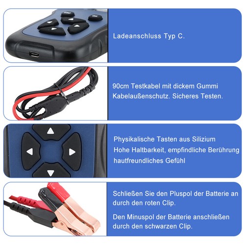 Auto Batterietester Prüfer KFZ OBD Diagnosegerät Akku Testgerät PKW Deutsch 12V