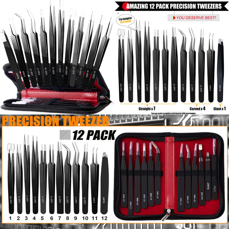 Tweezers, Precision Tweezers Set, Craft Tweezer Kit, Soldering Tweezers,