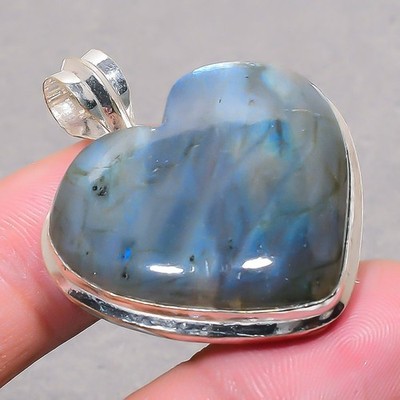 Blue Fire Labradorite Heart Shape Gemstone Cabochon Jewelry Pendant 1.7" SR 3250