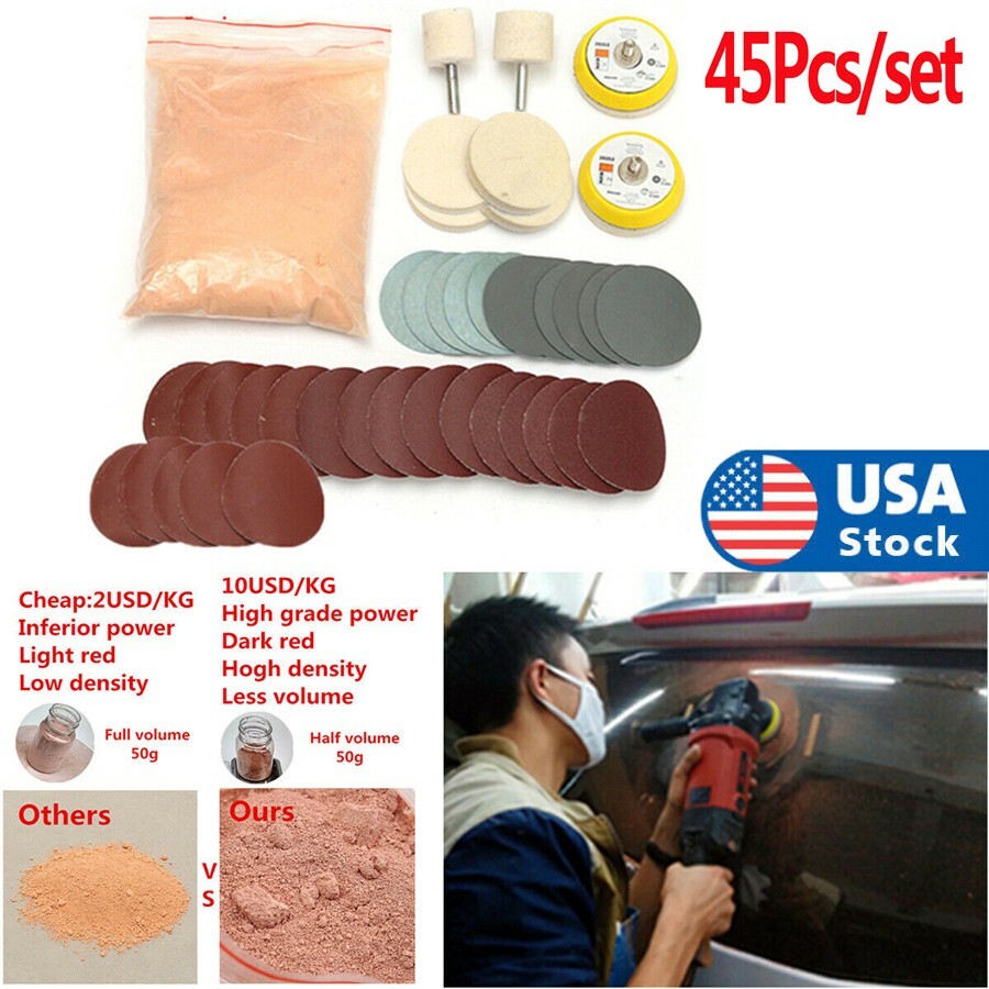 45Pcs Car Deep Scratch Remover Glass Polishing Kit 8 Oz Cerium Oxide Powder USA