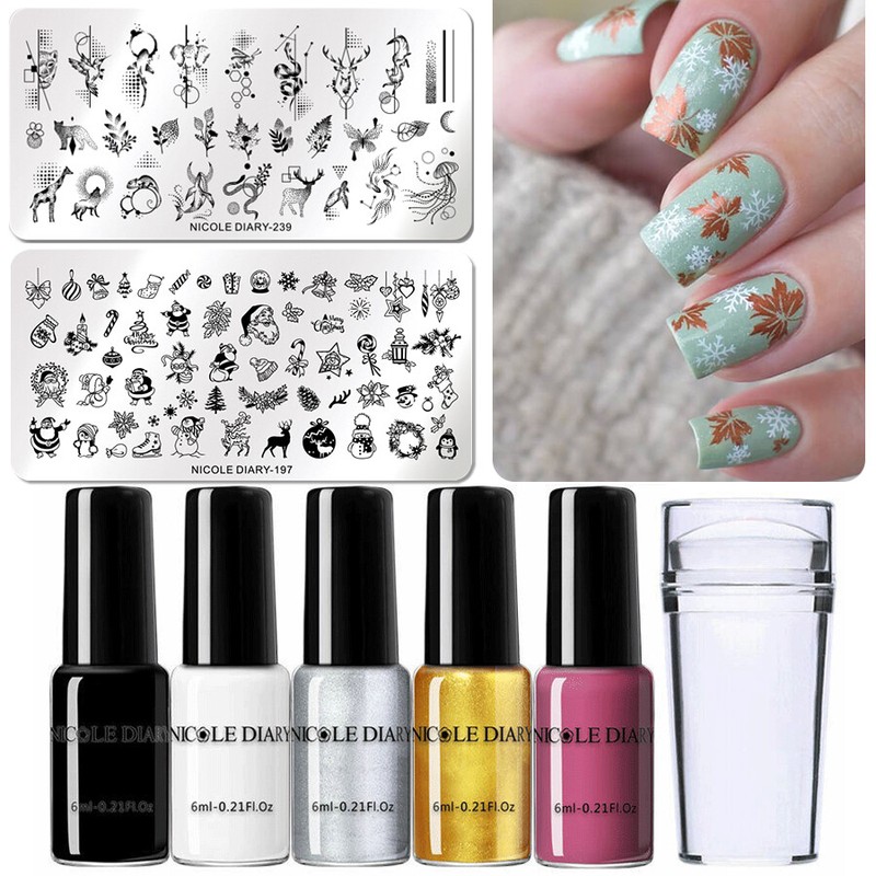 NICOLE DIARY Nail Art Stamp Plate Stamping Polish Set with Stamper Scraper Set