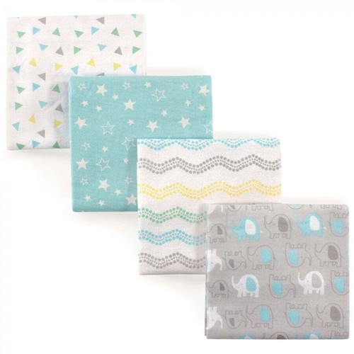 Luvable Friends Baby Cotton Flannel Receiving Blankets, Basic Elephant 4-Pack