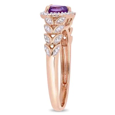 Pre-owned Amour 3/8 Ct Tgw Heart Shaped Amethyst And Diamond Halo Heart Shaped Ring In 10k In Check Description