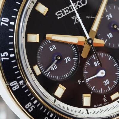 Pre-owned Seiko Prospex Men Watch Japan Sbdl113 Speedtimer Black X Gold Solar Chronograph In Silver