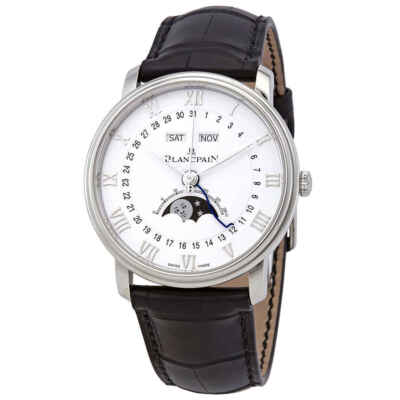 Мужские часы Blancpain Villeret Moonphase с автоматическим белым циферблатом 6654-1127-55B