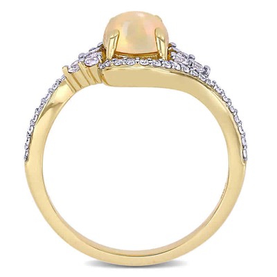 Pre-owned Amour 1 Ct Tgw Ethiopian Yellow Opal, White Sapphire And 1/5 Ct Tw Diamond Oval