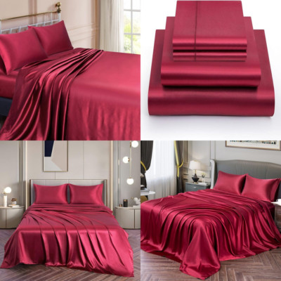 LUJO Sabanas Planas Saten Cal King Funda Para Almohada Seda Juego De Cama Suave