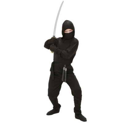 NINJA KOSTÜM KINDER Karnval Fasching Jungen Samurai Schwarz 128/140/158 # 0264
