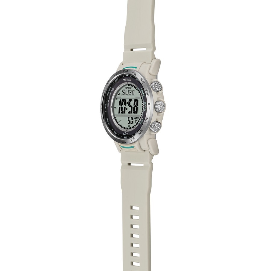 Pre-owned Casio Pro Trek Prw-35-7jf Climber Triple Sensor Digital Solar Atomic White Watch