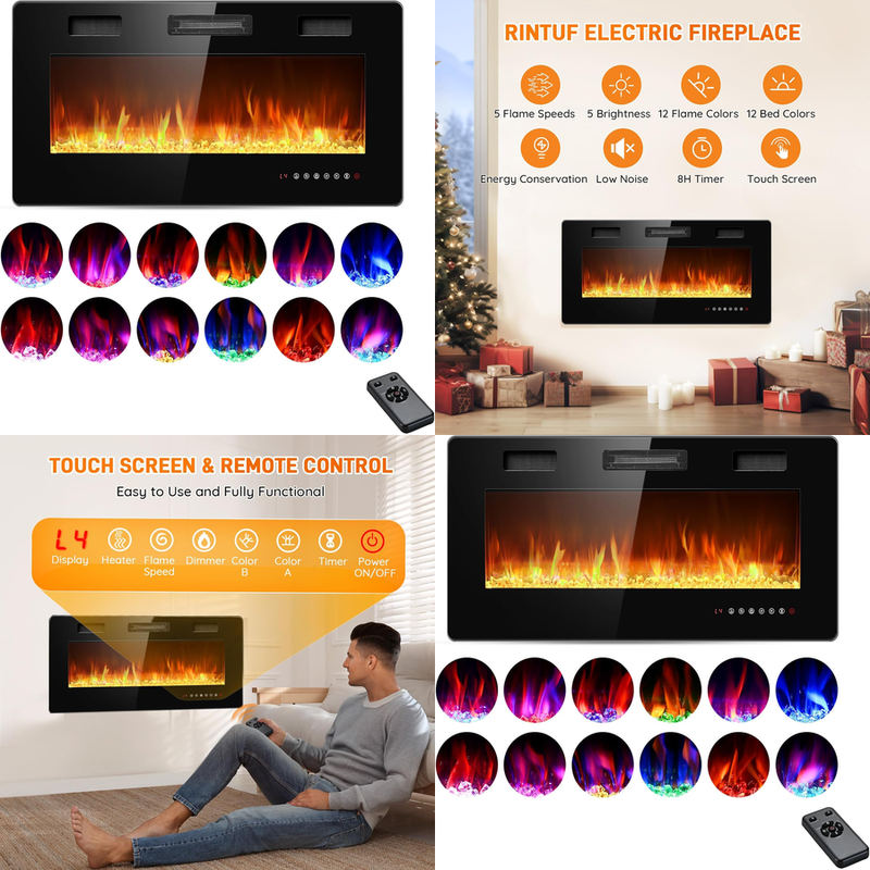 Insert 36" Wall Mounted Heater Colorful Flame Remote 1500w