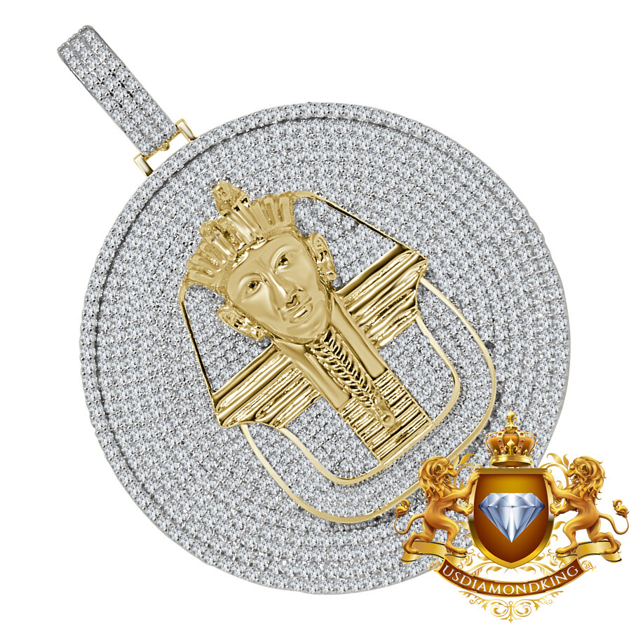 Pre-owned Us Diamond King Big 2.85 '' Real Sterling Silver Egyptian Queen Pharaoh Pendant Charm Medallion In Yellow/clear