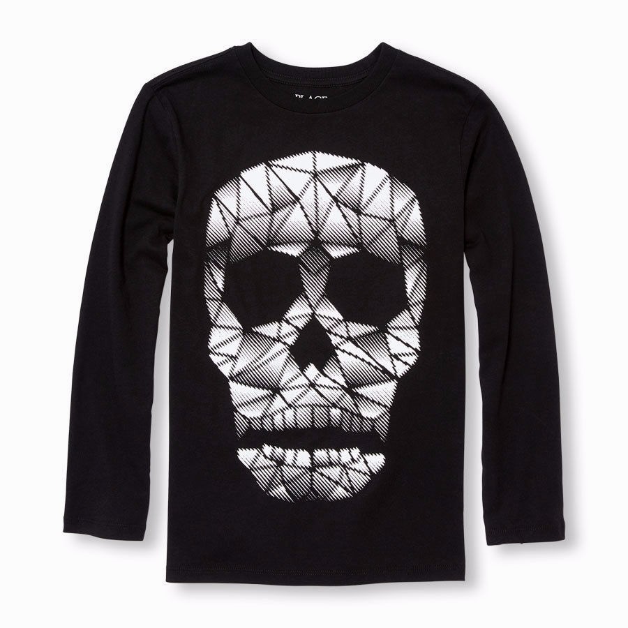 

ФУТБОЛКА THE CHILDRENS PLACE ДЛЯ МАЛЬЧИКОВ СКЕЛЕТ ЧЕРЕП ЧЕРНАЯ L/S ФУТБОЛКА 4/XS 14/XL, Black multi-color