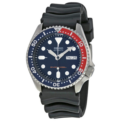 Pre-owned Seiko Skx009 Automatic Blue Red Rubber Strap 200m Scuba Diver Watch Skx009k1