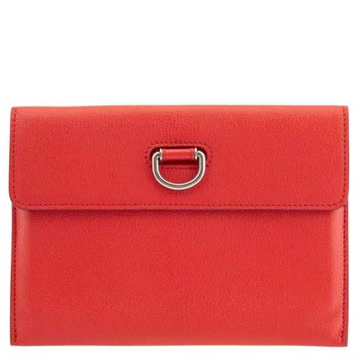 Pre-owned Burberry Bright Red D-ring Leather Pouch With Zip Coin Case 4076657