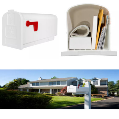 WHITE MAILBOX Deluxe Polybox Rust-Proof Durable Polymer Post Mounted Mail Box