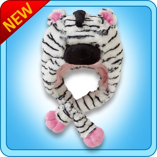 Authentic Pillow Pets Zippity Zebra Pink/White Hat Plush