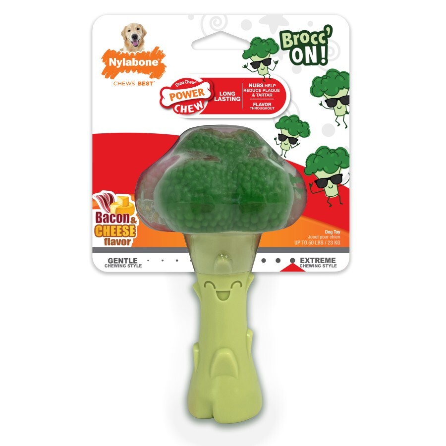 Nylabone Power Chew Broccoli Dog Toy Bacon & Cheese, Large/Giant