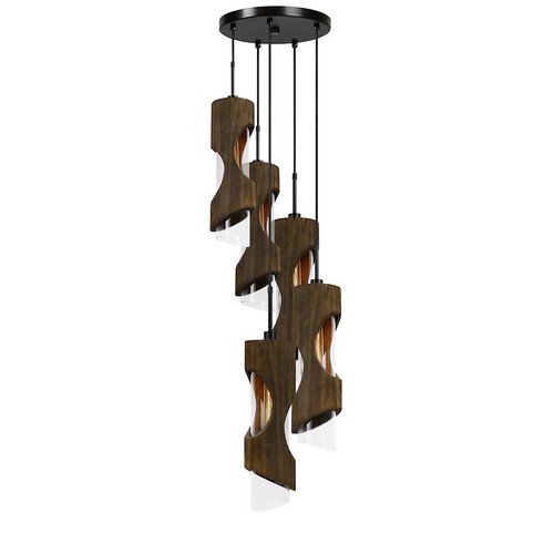 Walnutさん専用 Cal Lighting Zamora Wood 5 Light Pendant, Smoky Wood/Clear