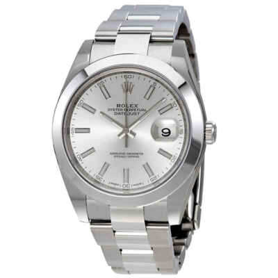 Pre-owned Rolex Datejust 41 Silver Dial Stainless Steel Automatic Men's Watch 126300sso