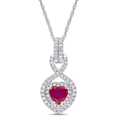 Pre-owned Amour Heart Shape Ruby And 1/3 Ct Tw Diamond Infinity Pendant With Chain In 14k In Check Description