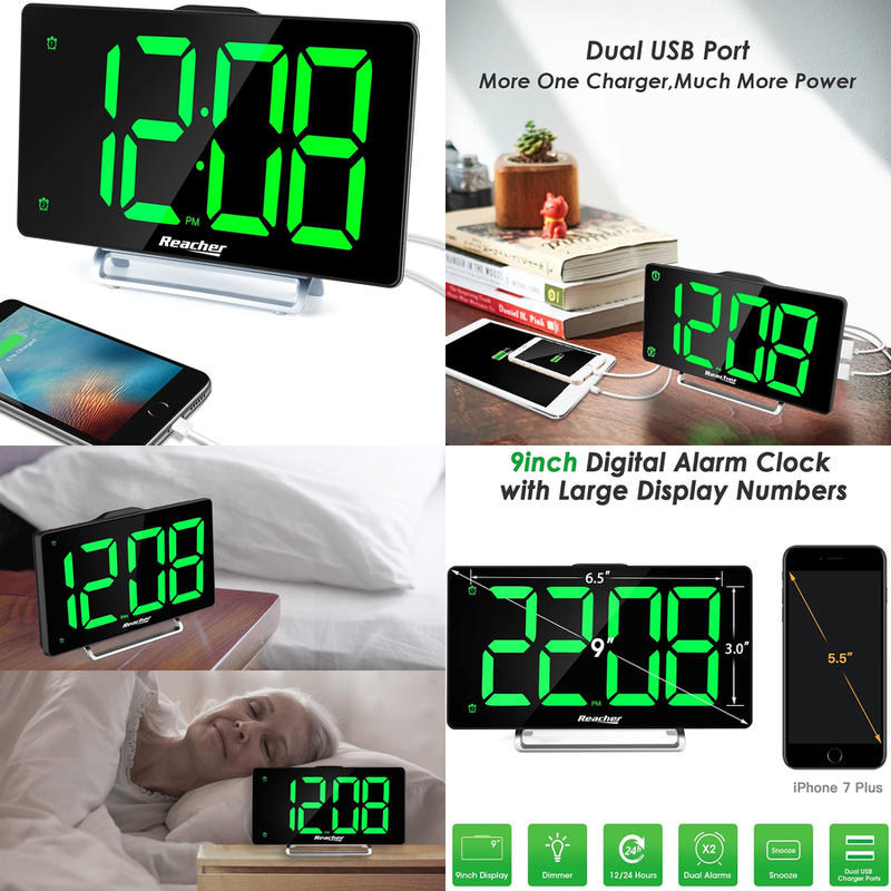 9″ Led Digital Display Usb Charger Big Numbers Senior