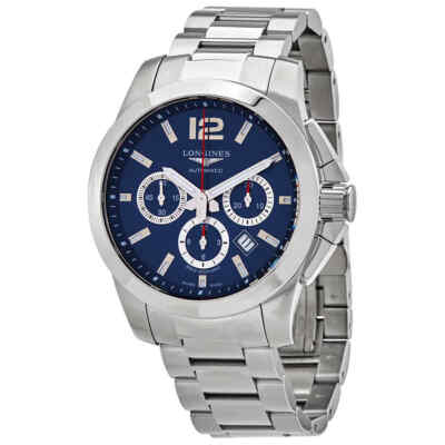 Мужские часы Longines Conquest с хронографом и автоматическим синим циферблатом L3.801.4.96.6