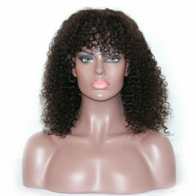 Afro Kinky Curly Scalp Top Wig with Bangs 150% Denisty Silk Base Human Hair Wigs
