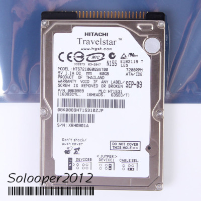 Free ship HITACHI 60 GB HDD 2.5'' 8MB 7200RPM HTS721060G9AT00 IDE Hard Disk Drive