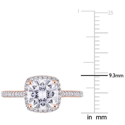 Pre-owned Amour 2 Ct Dew Created Moissanite Cushion And 1/4 Ct Tw Diamond Halo Engagement In White
